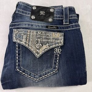 Miss Me Jeans Womens 30x34 Dark Wash Fade Bootcut Bling Distressed Embellished